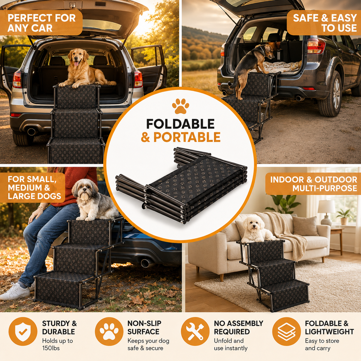 StepPaws 4-Step Folding Dog Car Stairs