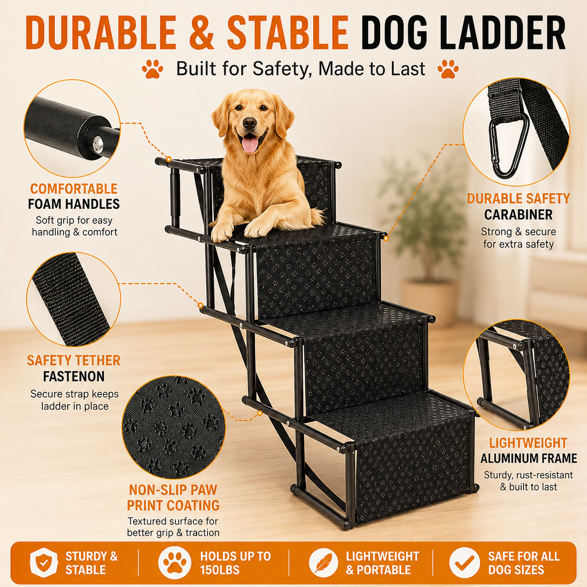 StepPaws 4-Step Folding Dog Car Stairs