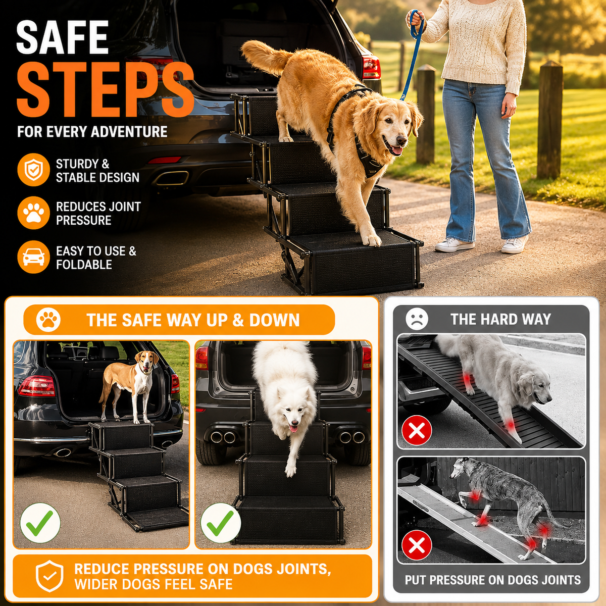 StepPaws 4-Step Folding Dog Car Stairs