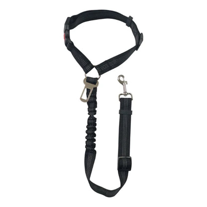 A single tether laid flat, showing the headrest loop, bungee section and clip