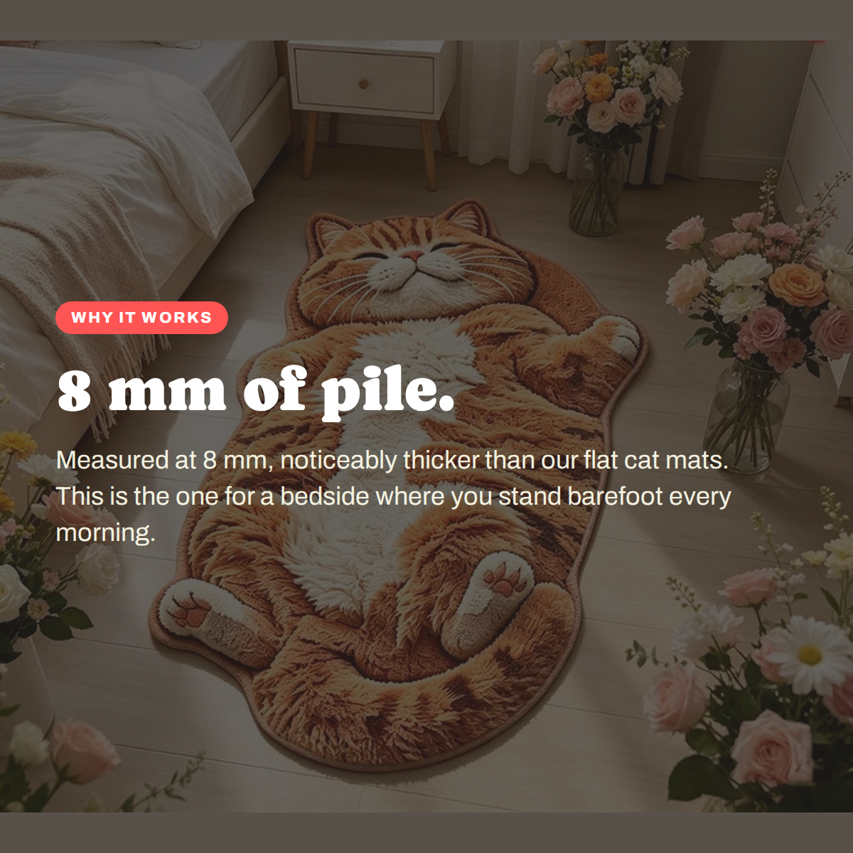 Why the Cartoon Cat Plush Area Rug works: 8 mm of pile