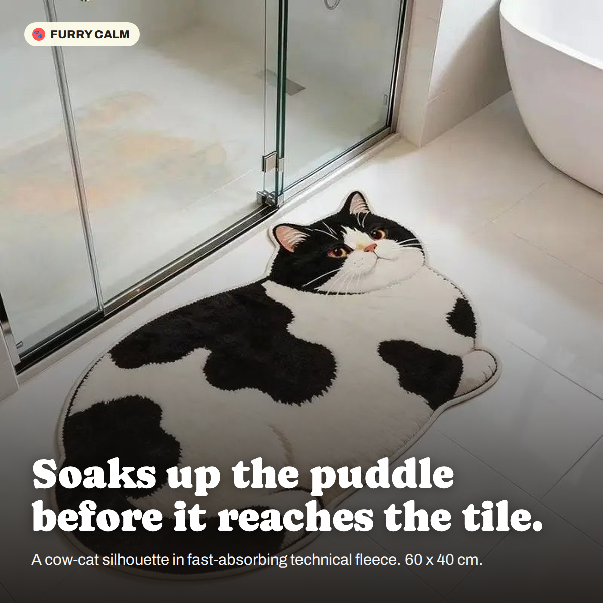 Cow Cat Absorbent Bath Mat in a real room