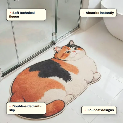 Cow Cat Absorbent Bath Mat key features: Absorbs instantly, Double-sided anti-slip, Soft technical fleece, Four cat designs