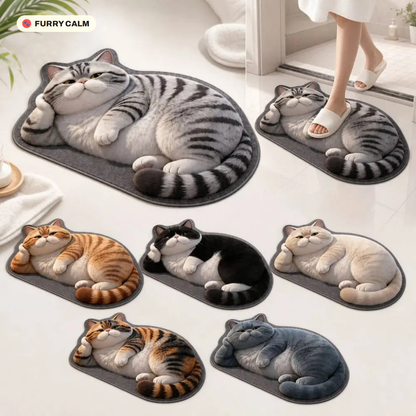 Sleeping Cat Absorbent Floor Mat shown in use