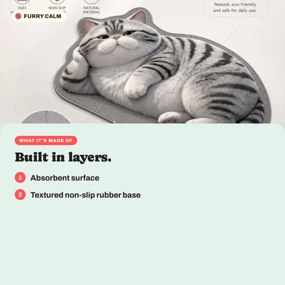 What the Sleeping Cat Absorbent Floor Mat is made of: Absorbent surface, textured non-slip rubber base
