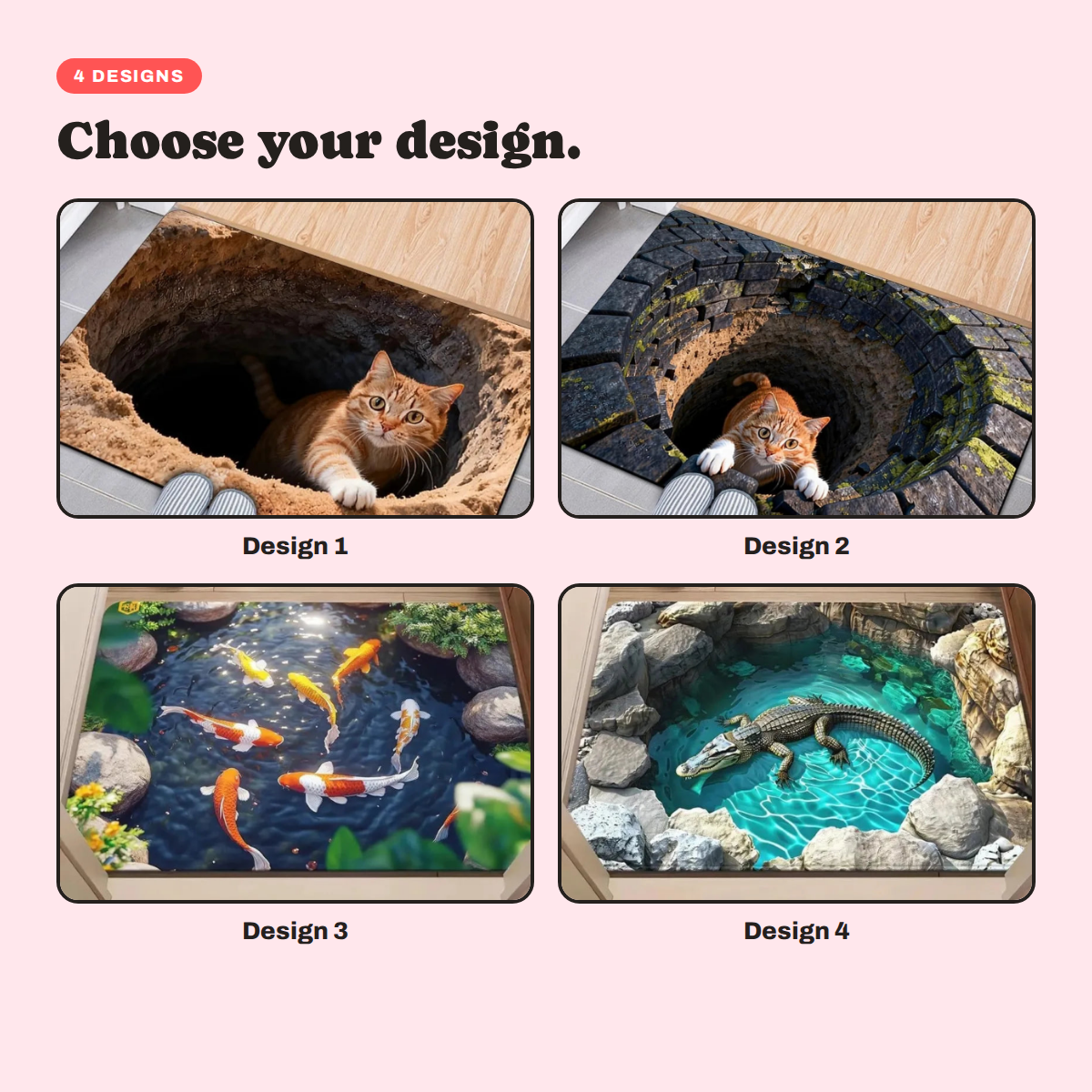 The four available designs shown side by side