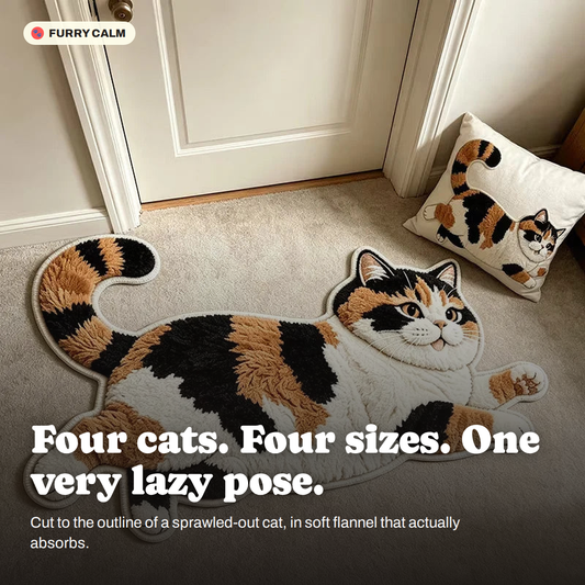 Lazy Cat Shaped Plush Rug in a real room