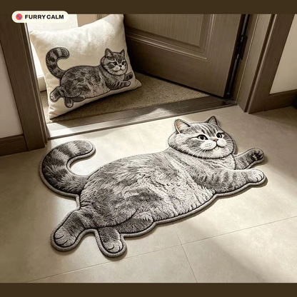 Lazy Cat Shaped Plush Rug shown in use