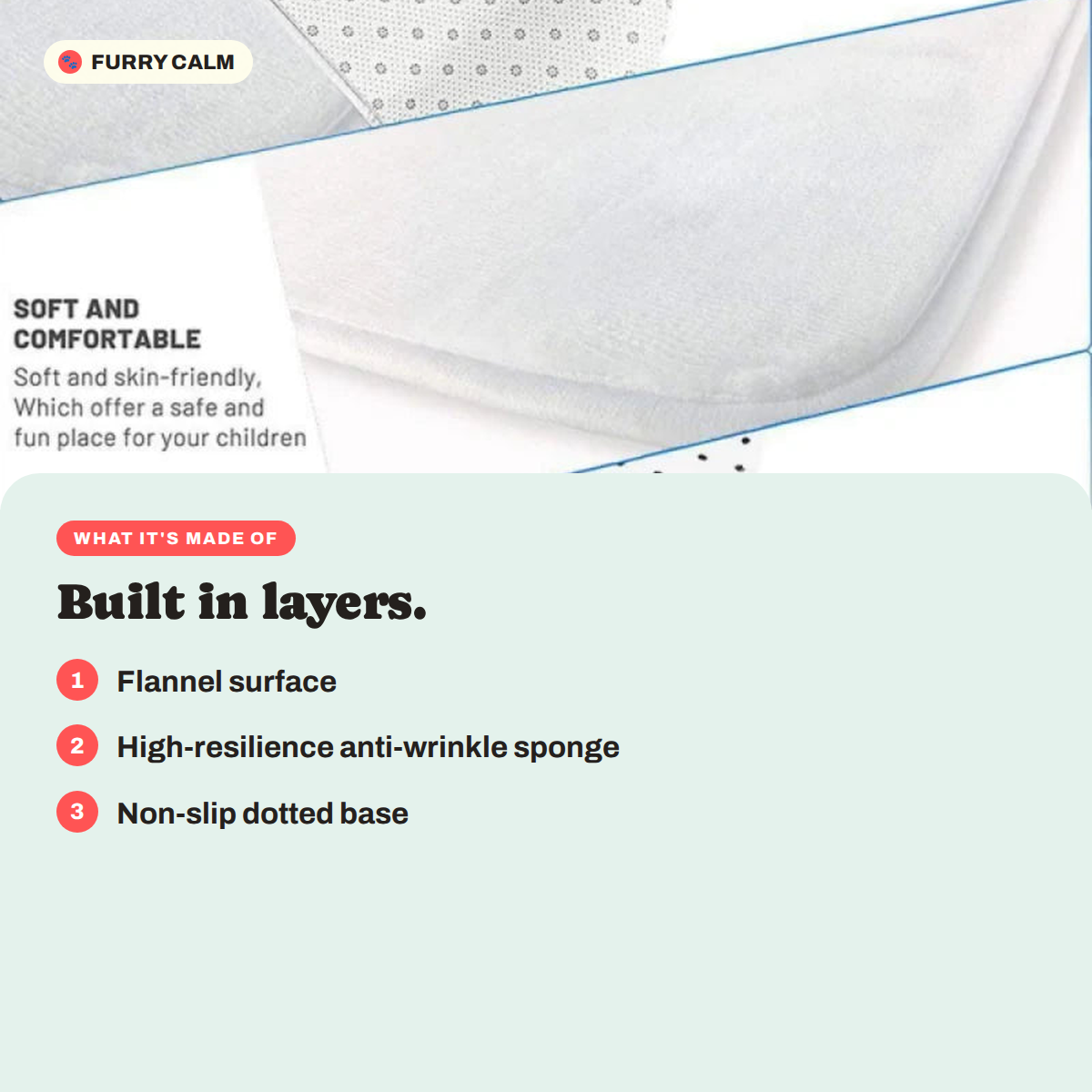 What the Lazy Cat Shaped Plush Rug is made of: Flannel surface, high-resilience anti-wrinkle sponge, non-slip dotted base