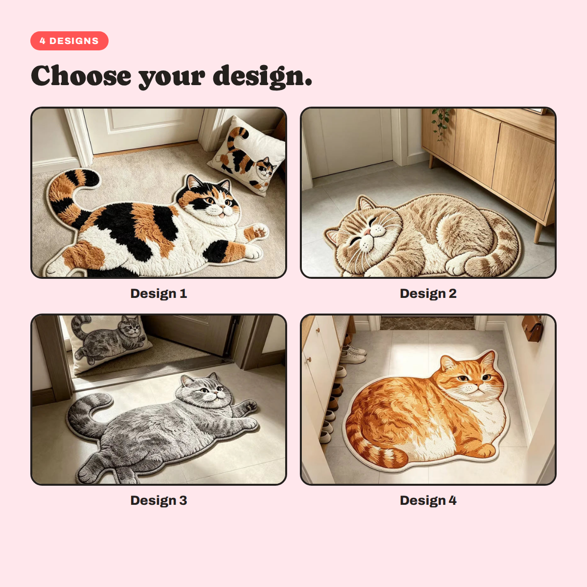 The designs available for the Lazy Cat Shaped Plush Rug