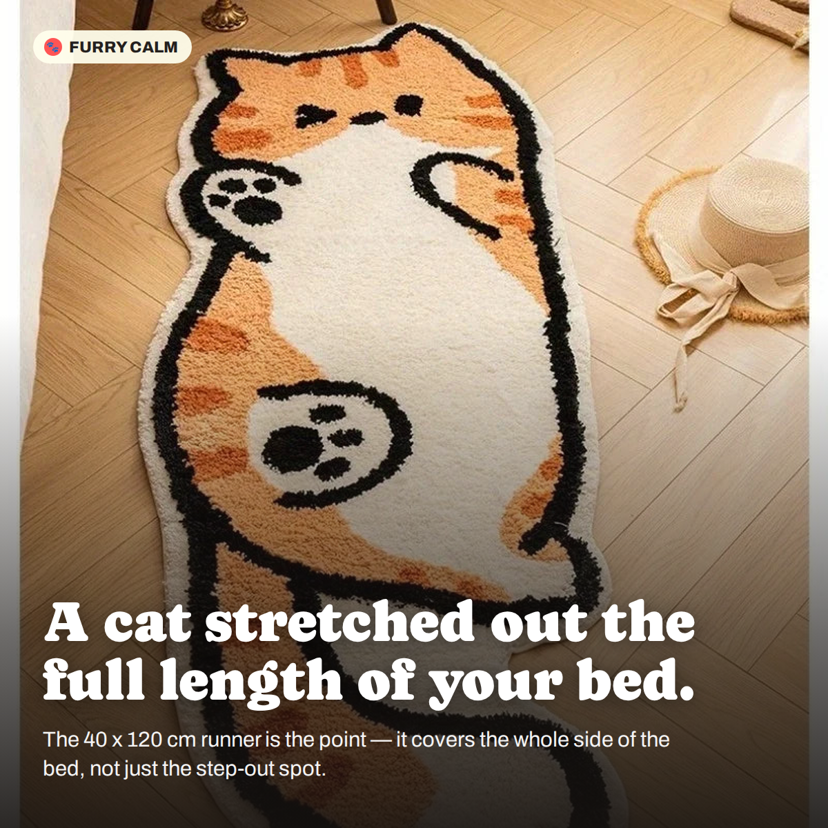 Long Cat Bedside Runner Rug in a real room