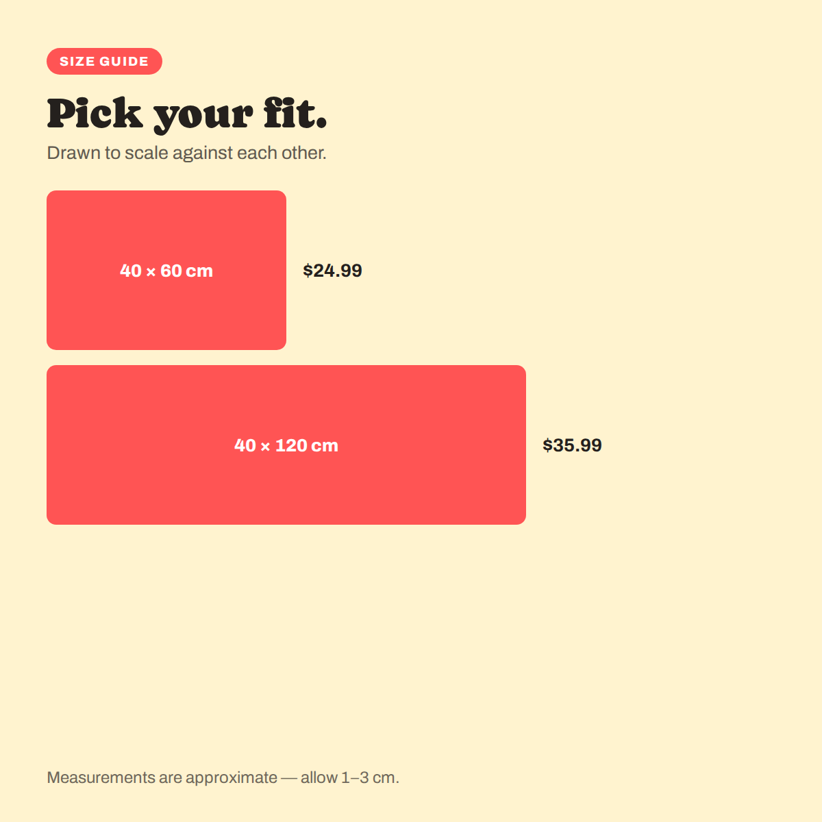 Size guide for the Long Cat Bedside Runner Rug, drawn to scale with prices