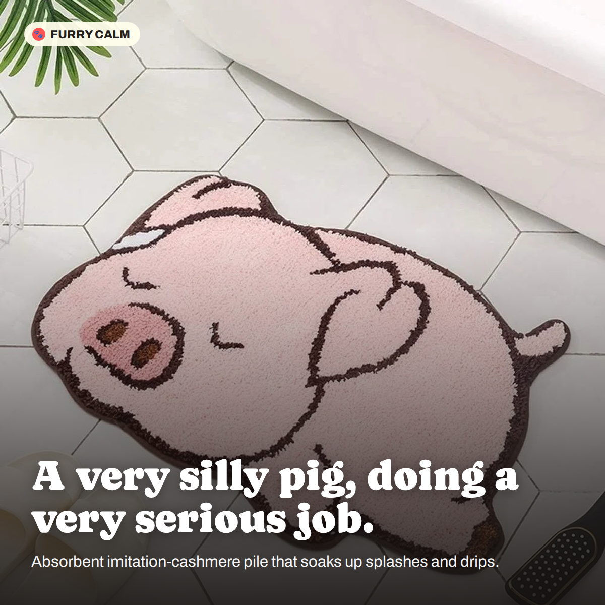 Pink Pig Plush Floor Mat in a real room