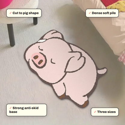 Pink Pig Plush Floor Mat key features: Dense soft pile, Strong anti-skid base, Cut to pig shape, Three sizes