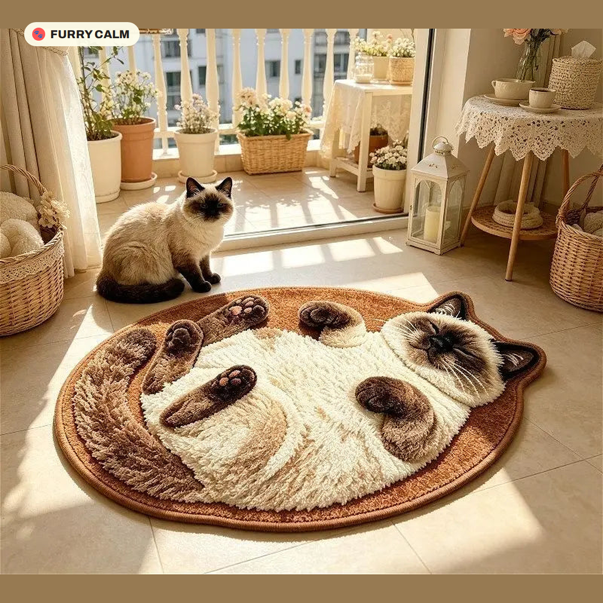 Siamese Cat Face Oval Rug, alternate view