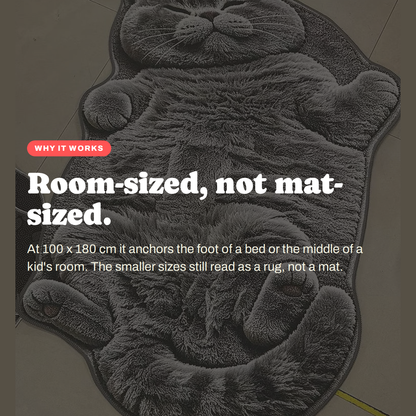 Why the Sleepy Cat Oversized Floor Rug works: Room-sized, not mat-sized