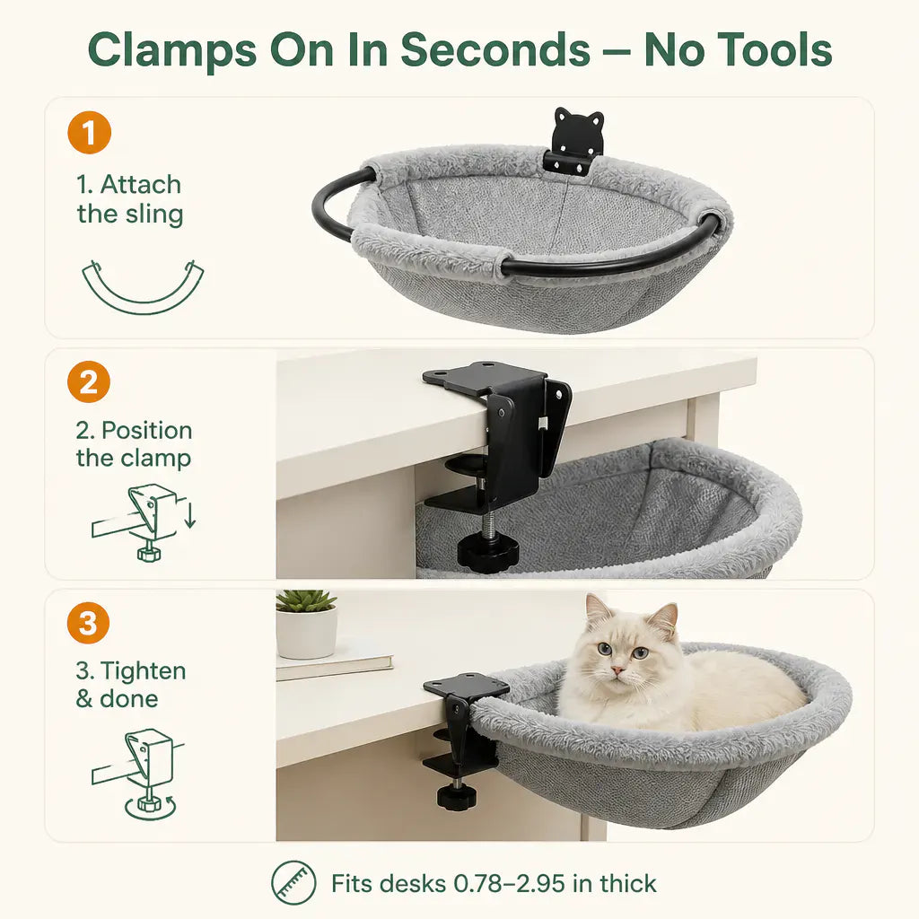 DeskNest Clamp-On Cat Hammock for Desks