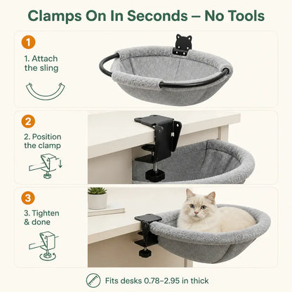 DeskNest Clamp-On Cat Hammock for Desks