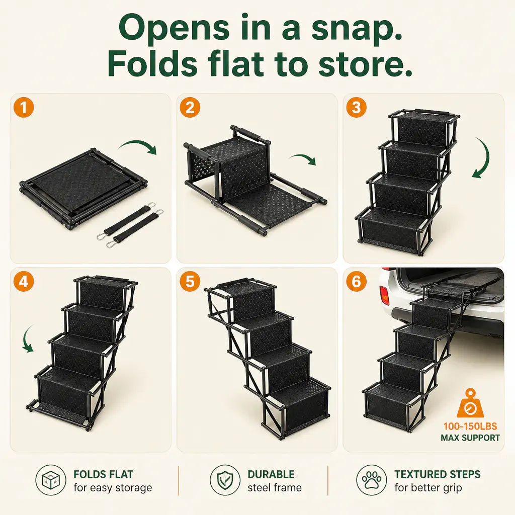 StepPaws 4-Step Folding Dog Car Stairs